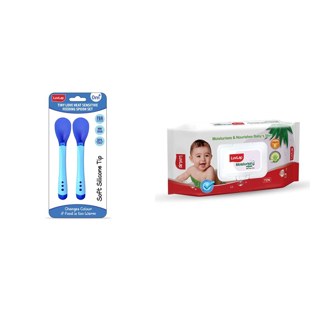 LuvLap Tiny Love Heat Sensitive Baby Feeding Spoons Set, Food Grade PP Kids & Baby Spoon with Soft Silicone Tip, 2 pcs, Blue & Paraben Free Wipes for Baby Skin, 72 Wipes with Lid Pack-image-34