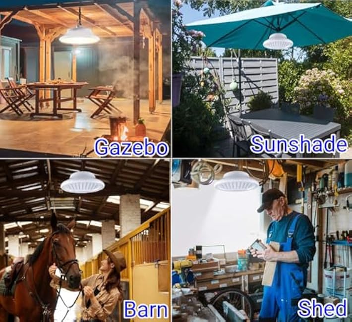 HULPPRE Solar Shed Light-Daytime or Night,96Leds Brighter White Solar Light Indoor&Outdoor with 2 Remotes,IP65 Barn/Chicken Coop/Workshop/Ceiling/Pendant Lamp for Patio,Garden,Yard,Gazebo