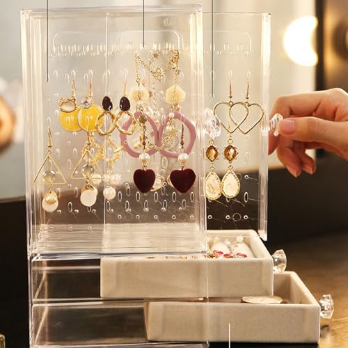 Image of SIBY Acrylic Transparent Earring Organizer | Clear Jewelry Storage Box for Earrings, Necklaces & Rings | Dustproof Jewelry Display Stand with 2 Removable Drawers (1Pc, Transparent)