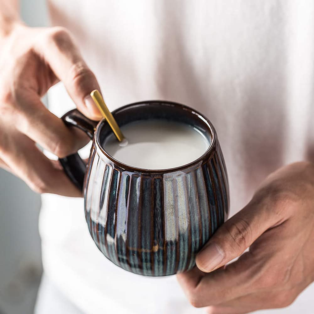 Saumo 5er Set 480 ml Hochwertige Handgefertigte Kaffeetassen aus Porzellan, Kaffee - Tasse in Modern Vintage Design - große Kaffeebecher mit großem Henkel für Kaffee & Tee