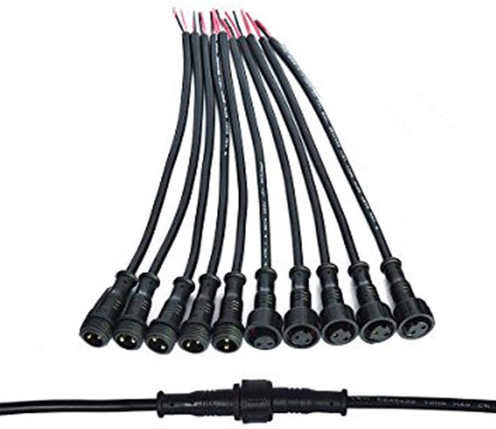 WESIRI 5Pairs 2pin Black Electrical Connector LED Connector for LED Lights 20cm Extension Cable 40cm/Pair 0.3mmยฒ 15mm Nut