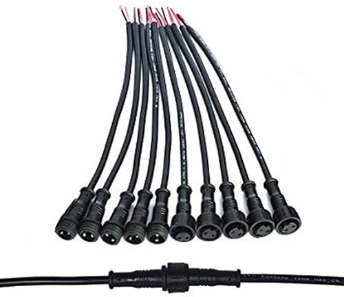 5 pares de conectores eléctricos LED de 2 pines negros para luces LED, cable de extensión de 20 cm, 40 cm/par, 0.3mm², tuerca de 15 mm
