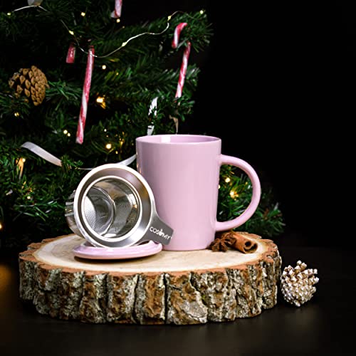 Taza de Te con Filtro y Tapa 400ml - Ceramica - Mantiene Caliente la Infusion - Rosa - Imagen 3
