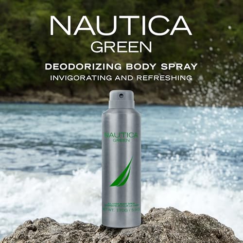 Image of Nautica Color Green Deodorizing Body Spray for Men, Woody Fougere Fragrance, Notes of Ginger, Geranium and Vetiver, 6.0oz