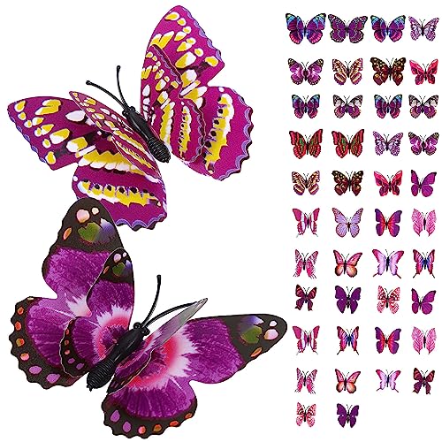 HOMSFOU 44PCS 3D Butterfly Wall Decals, Removable Butterfly Wall Stickers Decorations DIY Art Decor for Girls Bedroom Bathroom