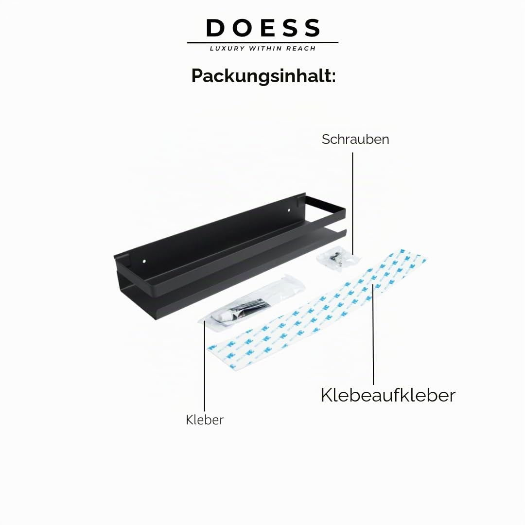 Duschkorb – Badezimmerregal – Duschregal – Shampoo-Halter – Duschkorb ohne Bohren – rechteckiger duschkorb – Badezimmer-Organizer – Edelstahl (Schwarz, 50 CM)