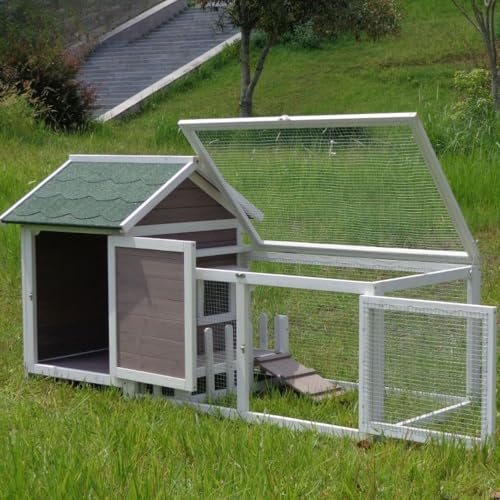 Emidor ペットハウス、鶏小屋、多層、洗える、耐候性、巣箱付き、木製、亜鉛メッキ金網、取り外し可能な底、組み立てと保管が簡単、鶏、犬、アヒル、ウサギの飼育に適した家庭や庭に適しています (A)