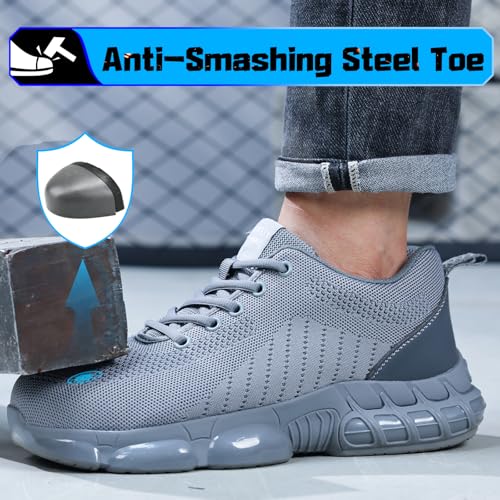 Image of Steel Toe Shoes for Men Lightweight Safety Work Shoes with Kevlar Puncture Resistant Midsole Comfortable Low Top Work Shoes for Warehouse Factory Light Construction