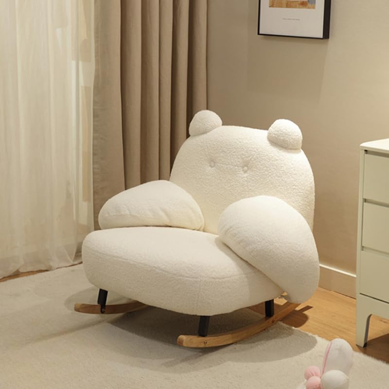 HAOWINS-PAN (102 * 98 * 82cm) Simple Cream Wind Bear Rocking Chair Small Living Room Lazy Sofa Nordic Balcony Lounge Chair Children's Cartoon Back Sofa