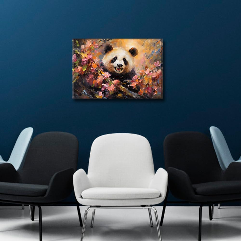 Cute Panda Bear in Flower Blossom Atmosphere Wall Art Animal Wallpaper Prints on Canvas Wall Paintings for Living Room Children Room Bedroom Decor Framed 18"x12" - Image 4