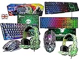 Gaming Tastatur-Maus-Headset-Mauspad Combo Set, Regenbogen Hintergrundbeleuchtung Weiß Gaming Keyboard, Einstellbare DPI-Maus, Camouflage-Kopfhörer, für PC/Computer/Laptop/Xbox / PS4/ PS5-Black