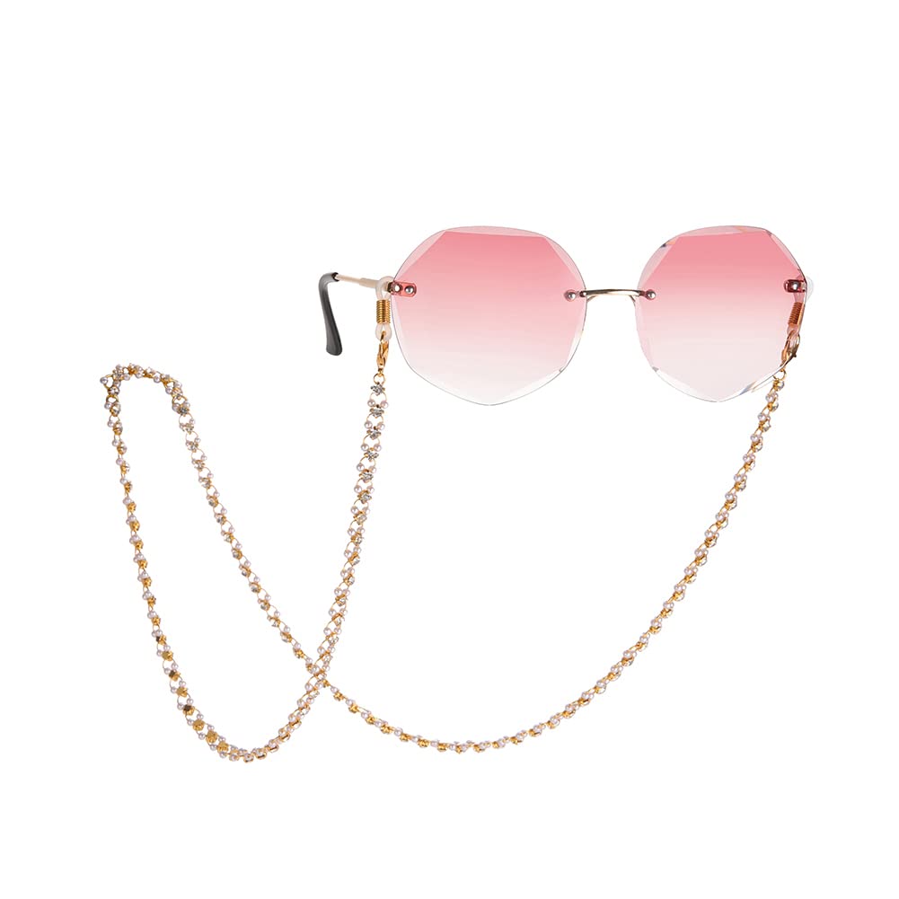 kkjoy Gafas de cobre para mujer, cadena de gafas, correas, collar, máscara, cordones, gafas de sol, cordón con diamantes de imitación decoración