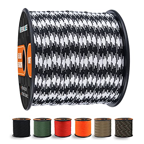 WEREWOLVES 650lb Paracord/Parachute Cord - 9 Strand Paracord Rope - 100', 200' Spools of Parachute Cord, Type III Paracord for Camping, Survival (Black White Camo, 100 Feet)
