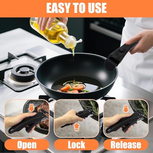 Image of Detachable Pot Handle for Cookware, Universal Removable Pan Grip, Heat Resistance Non-Slip Locking Handle with Oil Brush and Spatula Set for Home Uses(Black)
