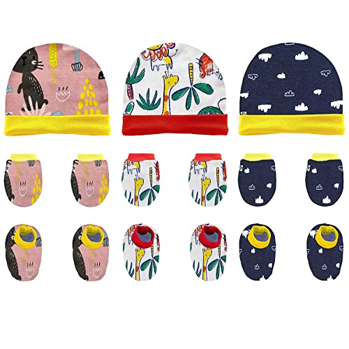 Image of Newborn Baby Cotton Cap, Mitten & Bootie's (Cap Set) 0-12 Months | Multicolour