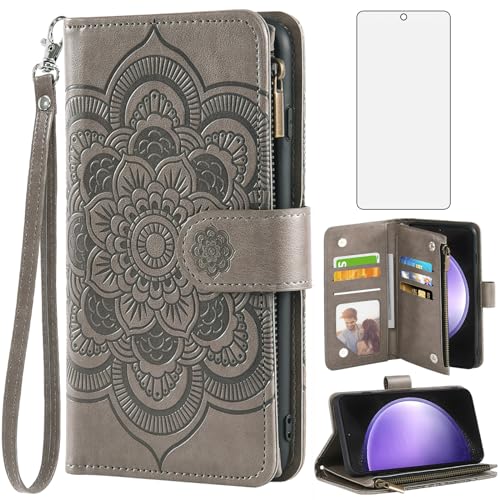 Housse Samsung Galaxy S23 FE Mandala Gravé, Étui Cuir Chic et Chaîne Amovible