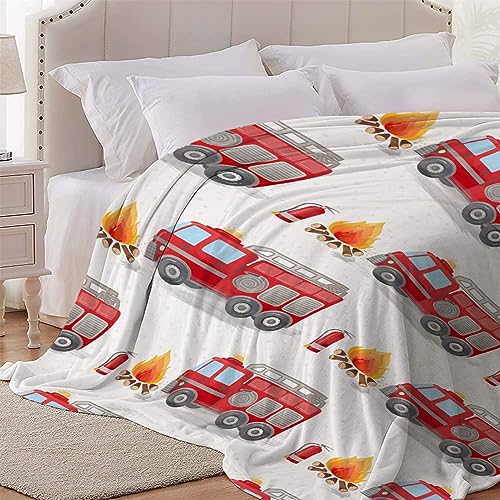 Image of Fire Truck Blanket - Super Soft Fleece Throw Blanket for Couch, Bed - 60x50 in - Teen