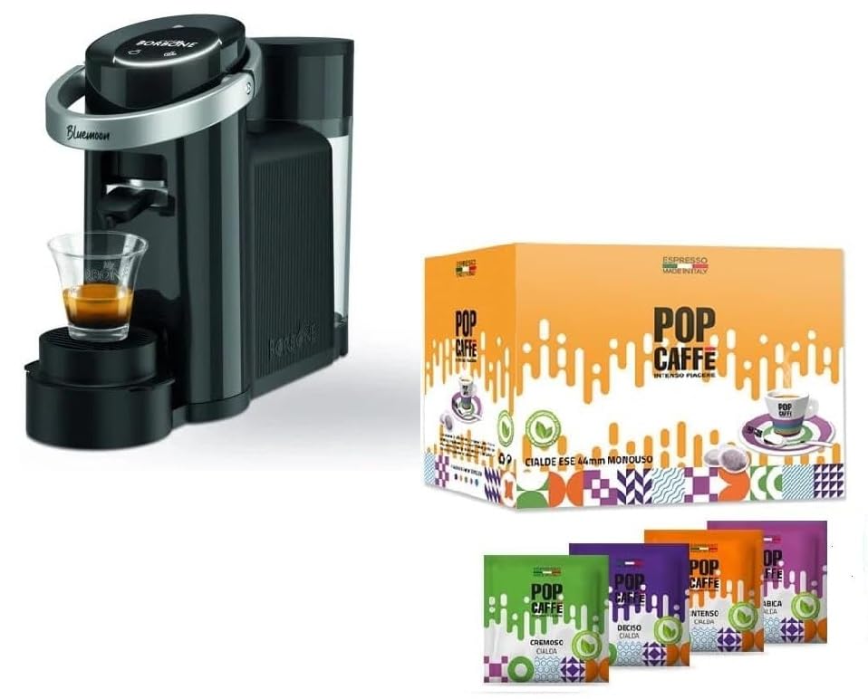Generico Macchina per il caffè Borbone Bluemoon a Cialde Ese 44 mm. Novità 2025 Blue Moon Colore NERA + 100 Cialde Pop Caffè Miste Assortite 30 deciso + 30 intenso + 20 cremoso + 20 arabica *