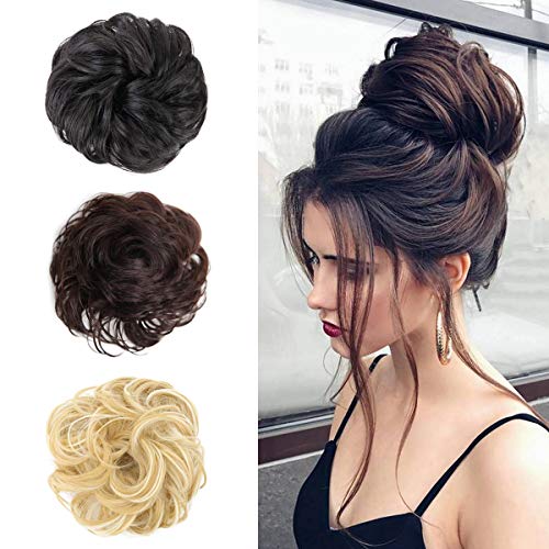 WENDY HAIR Hair Bun Extensions Wavy Curly Messy Donut Chignons Hair Piece Wig Hairpiece, Brown