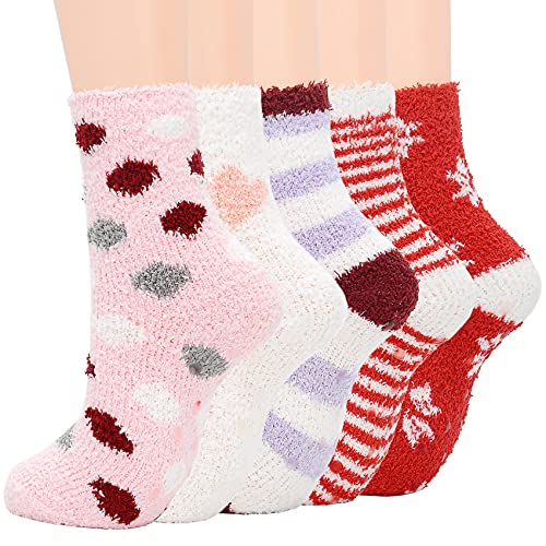 Image of Durio Fuzzy Socks with Grips for Women Cozy Hospital Socks Slipper Socks Cute Fluffy Socks Non Slip Socks Womens