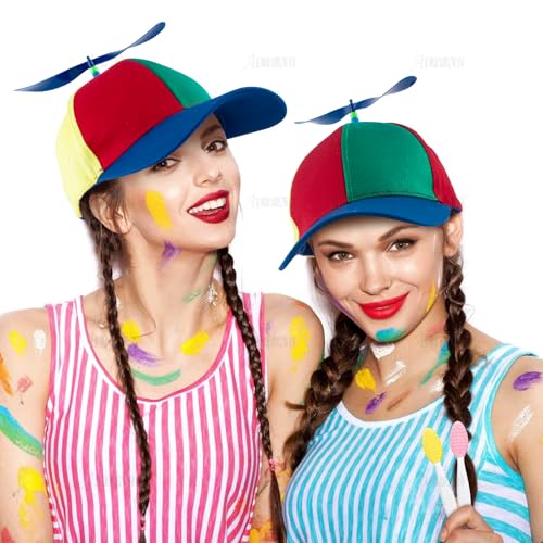 AUEAR, Detachable Adult Propeller Hat Baseball Cap Rainbow Top Hat Brightly Rainbow3
