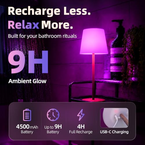 Image of EZVALO Spa-Like RGB Shower Lamp - Waterproof Bathroom Lamp with Remote, Rechargeable Cordless Mood Light, 3 Color Temps & 80 RGB Colors for Relaxing Bathroom & Bathtub Experience (1 Pack)