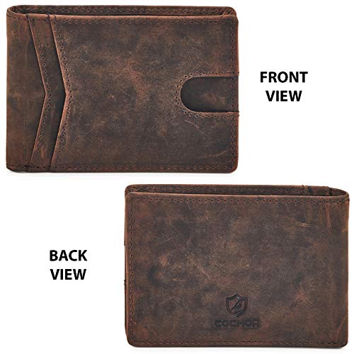 Wallet for Men Bifold Real Leather Slim RFID Blocking Front Pocket Minimalist Stylish Design with ID Window in Gift Box (Crazy Horse, Cognac)4