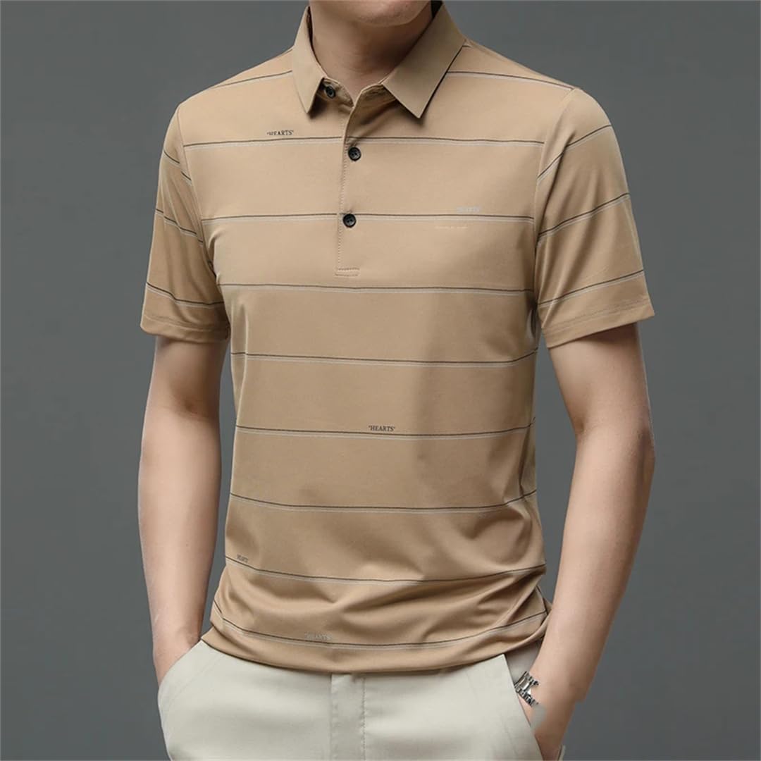 Disimlarl Maglietta da uomo casual da ufficio, per tutti i giorni, a righe, con risvolto, pullover da lavoro
