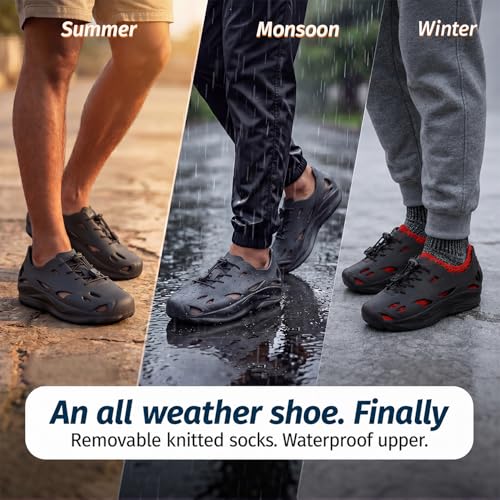 Image of YOHO Zogs Convertible Hybrid Clog-Sneaker for Men | Waterproof Monsoon & Rainy Footwear | Removable Knit Socks