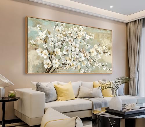 Flower Branch Framed Wall Art Rustic Brown Beige Canvas Prints, 40x20in