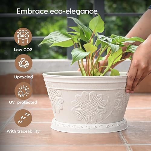 Image of Eha Earth Friendly Nile Planter 9.5 inch Planters for Home Decor| Bamboo Based Plant Pot | Pack of 4 | UV Protected Pot for Plant | Flower Pot for Living Room, for Outdoor and Indoor | Sand Castle