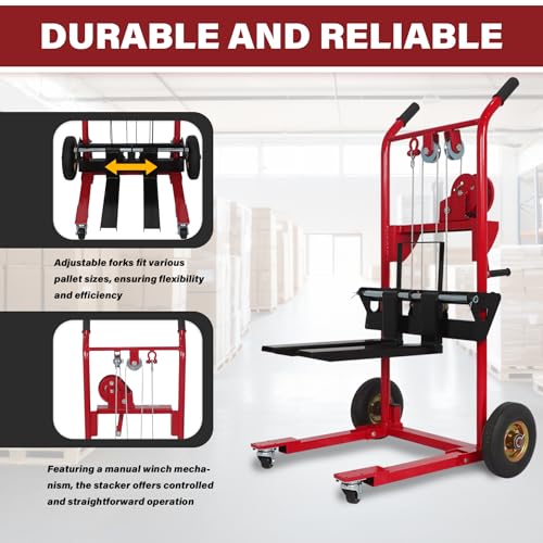 APOLLOLIFT Material Lift Winch Stacker, 440 lbs Capacity 35.4\" Lifting Height, Manual Stacker Pallet Jack Truck Dolly with Swivel Casters and Lift Plate