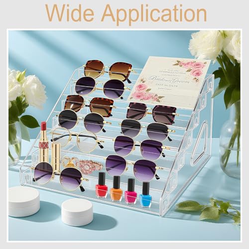 Image of 2 Pack 7 Tier Sunglass Organizer Stand, Clear Acrylic Sunglasses Organizer - Versatile Storage Tray for Eyeglasses, Sunglasses, Cosmetics, Cards & Nail Polish