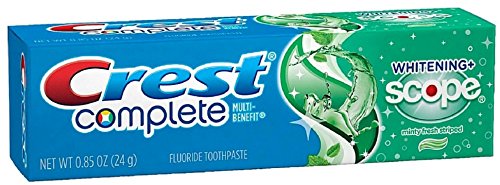 Crest Complete Multi-Benefit Fluoride Toothpaste, Whitening + Scope, Minty Fresh 0.85 oz (Pack of 2)