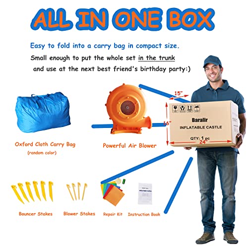 Baralir 7-in-1 Bounce House for Kids 3–10, Bouncy Castle with Long Slide, Kiddie Pool (Ball Pit), Soccer Goal, Climbing Wall, Basketball Hoop and Ring Toss Game - for Indoor or Backyard Fun - Image 8