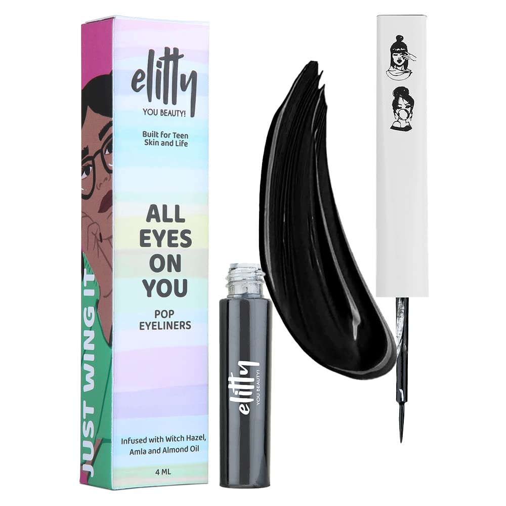 ElittyBlack Pop Colour Eyeliner, Matte Finish | Long Lasting, Water Proof, Smudge Proof | Amla and Almond oil enriched| Vegan & Cruelty Free, Easy Application, Liquid Eyeliner (Dark Matter) - 4ml
