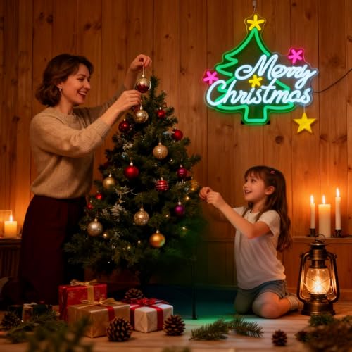 Image of 24 Inch Custom Merry Christmas Neon Sign, Led Signs for Wall, Neon Christmas Decorations for Window Bedroom Bar Coffee Shop Indoor Business