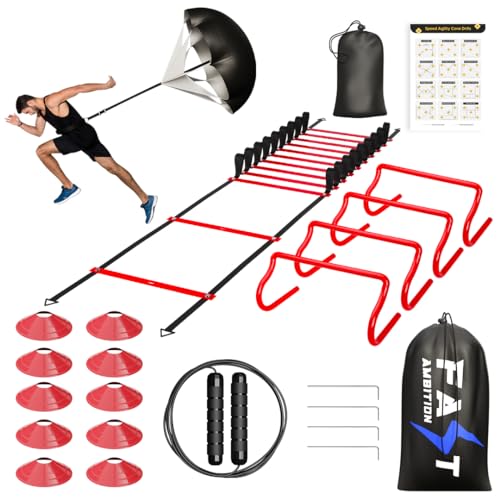 Speed & Agility Training Set - Agility Ladder, Cones Hurdle Set, Parachute for Speed Training, Basketball Training Equipment, Soccer Training Equipment, Agility Training Equipment, Resistance Bands
