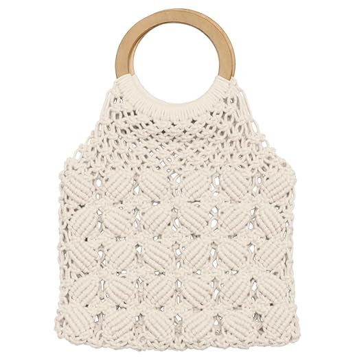 VALICLUD Bolso de Mano con Asa Redonda Bolso de Ganchillo Bolso de Playa de Paja Bolso de Macramé para Mujer