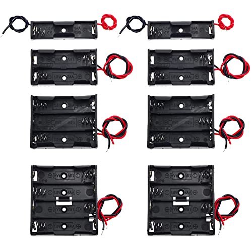 QTEATAK 8 Pack AA Battery Holder Bundle with Wire 1 AA Battery Holder 1.5V, 2 Pcs, 2 AA Battery...