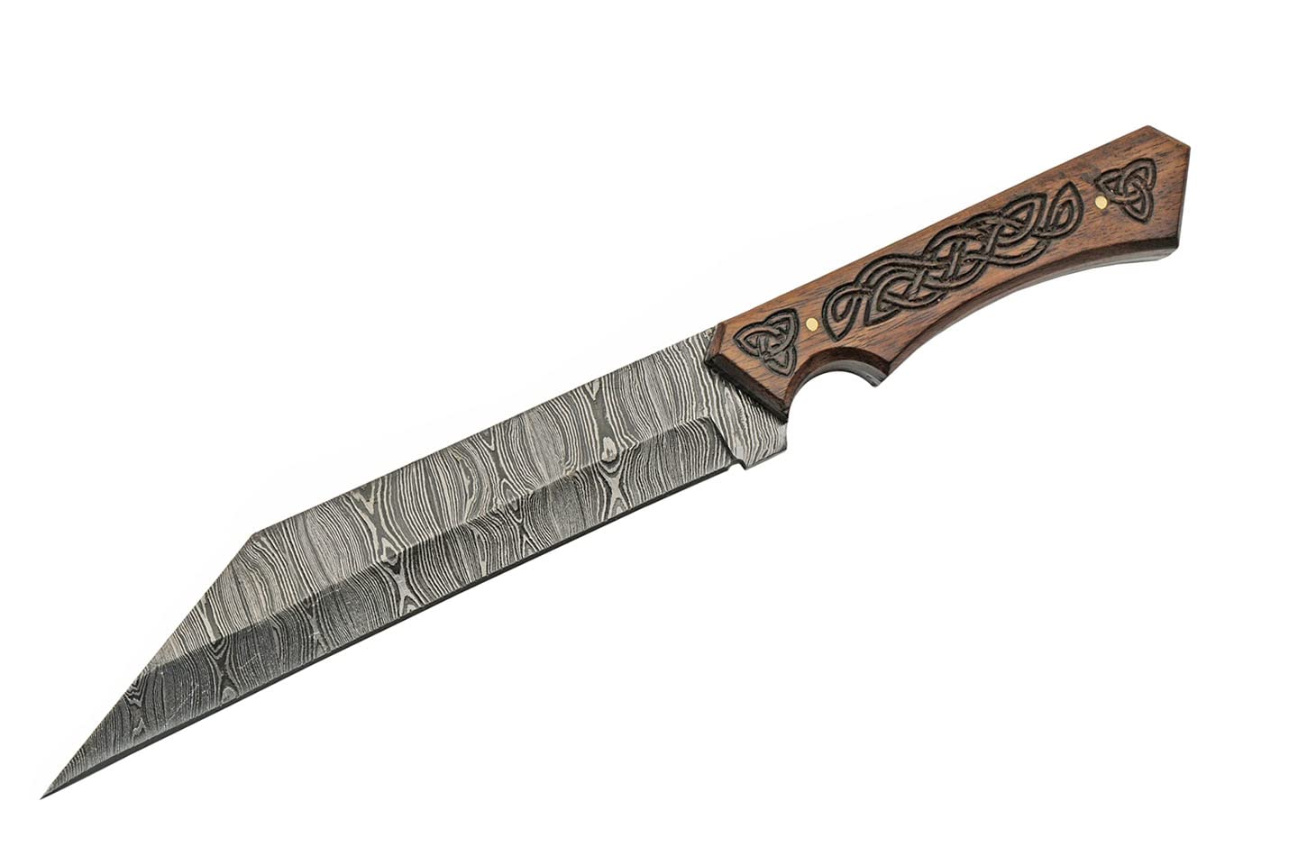 SANZ Damascus Hunting Knife 12 Inch - Camping Knife with Engraved Wood Handle, Full Tang Blade & Sheath for Hunting, Camping & Outdoor uses for Men