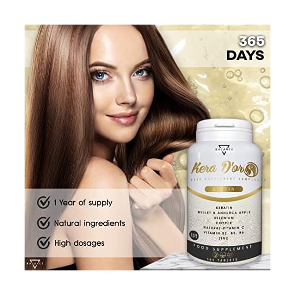 KERA D’OR® – 365 TABLETTEN (12 Monate) | Biotin | Biotin Haare | Haut Haare Nägel | 10 Wirkstoffe: Biotin, Keratin, Zink… – Bild 5