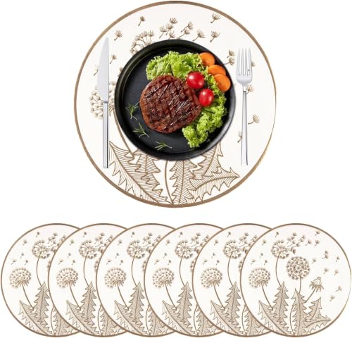 Image of Dakshya Industries Dining Table Mats Round PVC Set | 6 Waterproof Placemats (38 x 38 cm) + 1 Table Runner (91 x 33 cm) | Heat Resistant, Kitchen Decor (Modenza)
