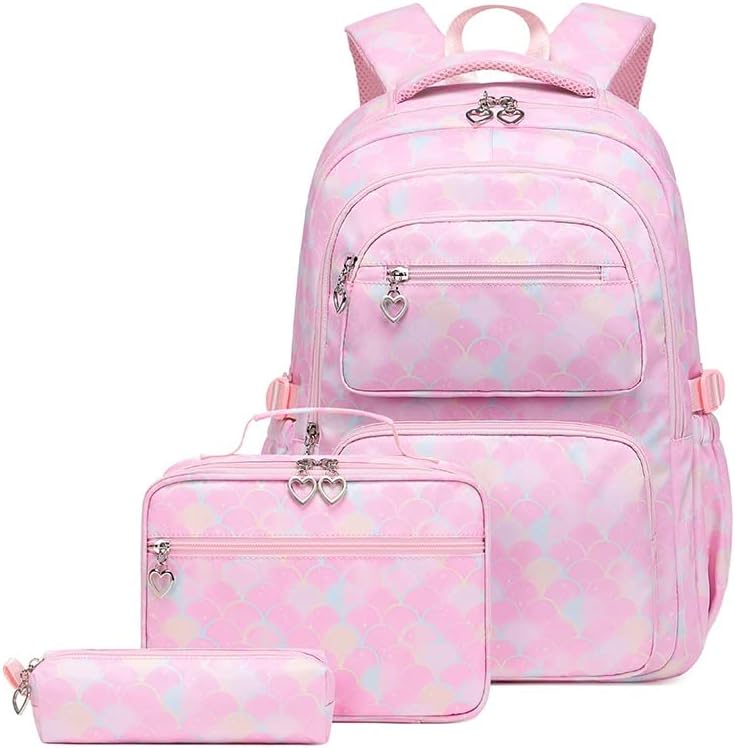School Backpack Set for Girls Kids Elementary Middle Back Pack Bookbag with Lunch Bag