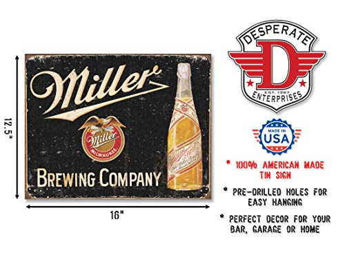 Desperate Enterprises Miller Brewing Company Vintage Tin Sign, 16" W x 12.5" H