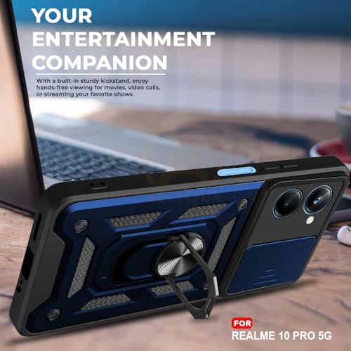 Image of Armor Bumper Back Cover Case for REALME 10 PRO | Rotating Camera Cover, Ring Holder & Kickstand | Heavy Duty & 360 Degree Protection REALME 10 PRO Back Cover (Blue)