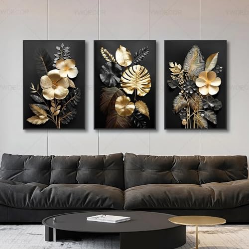 Tableau abstrait pour salon moderne lot de 3 toiles 40x60 cm