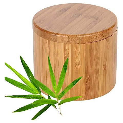 Bamboo Salt Spice Storage Box, Spice Jar Bamboo Salt Container, Food Storage Container, Spice Storage Box, Natural Bamboo Storage Box with Magnetic Swivel Lid for Storage Kitchen Condiment(Round) Cover