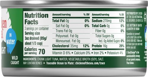 Image of Chicken of the Sea Chunk Light Tuna in Water, 12 oz. Can (Pack of 1), Wild Caught Tuna