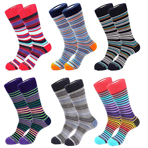 Unsimply Stitched 6 Pack Combed Cotton Novelty Men's Fashion Stripe Dress Crew Socks - 12 Pieces Total